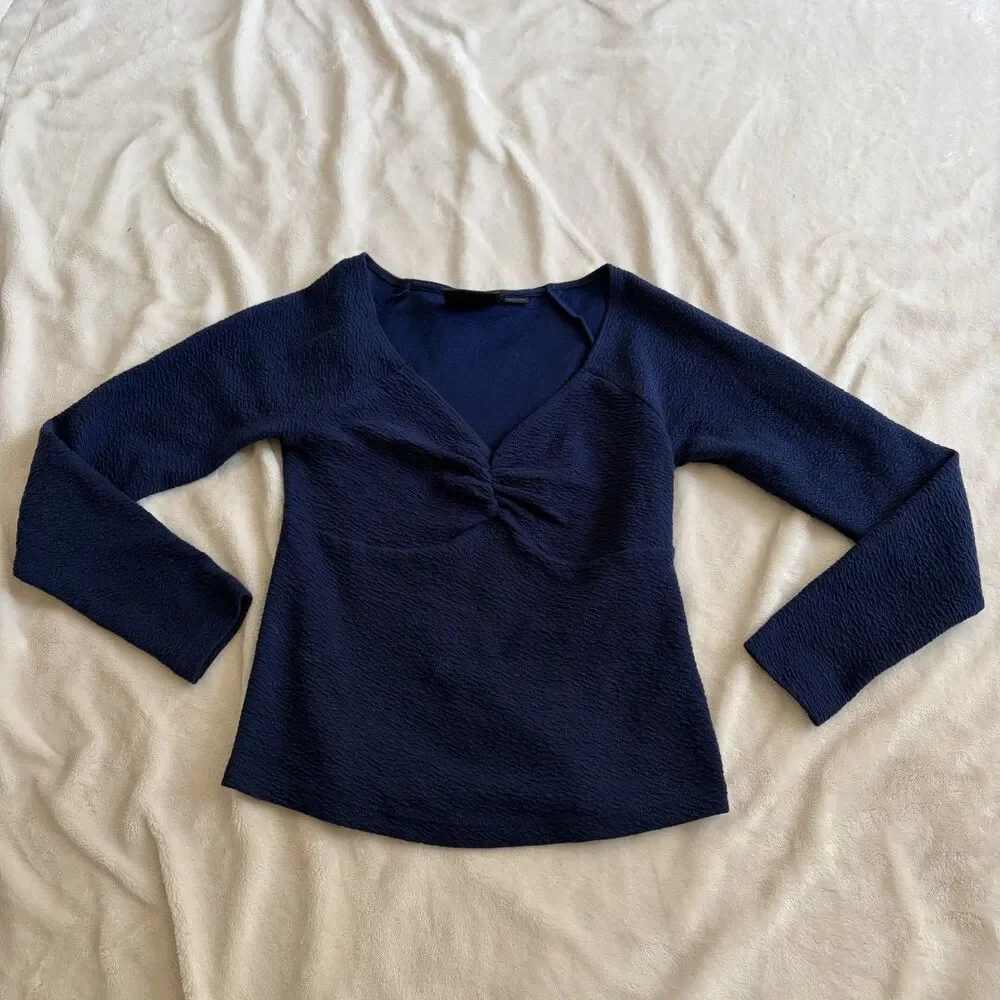 Anthropologie Maeve Navy Blue Knit Top Size XS